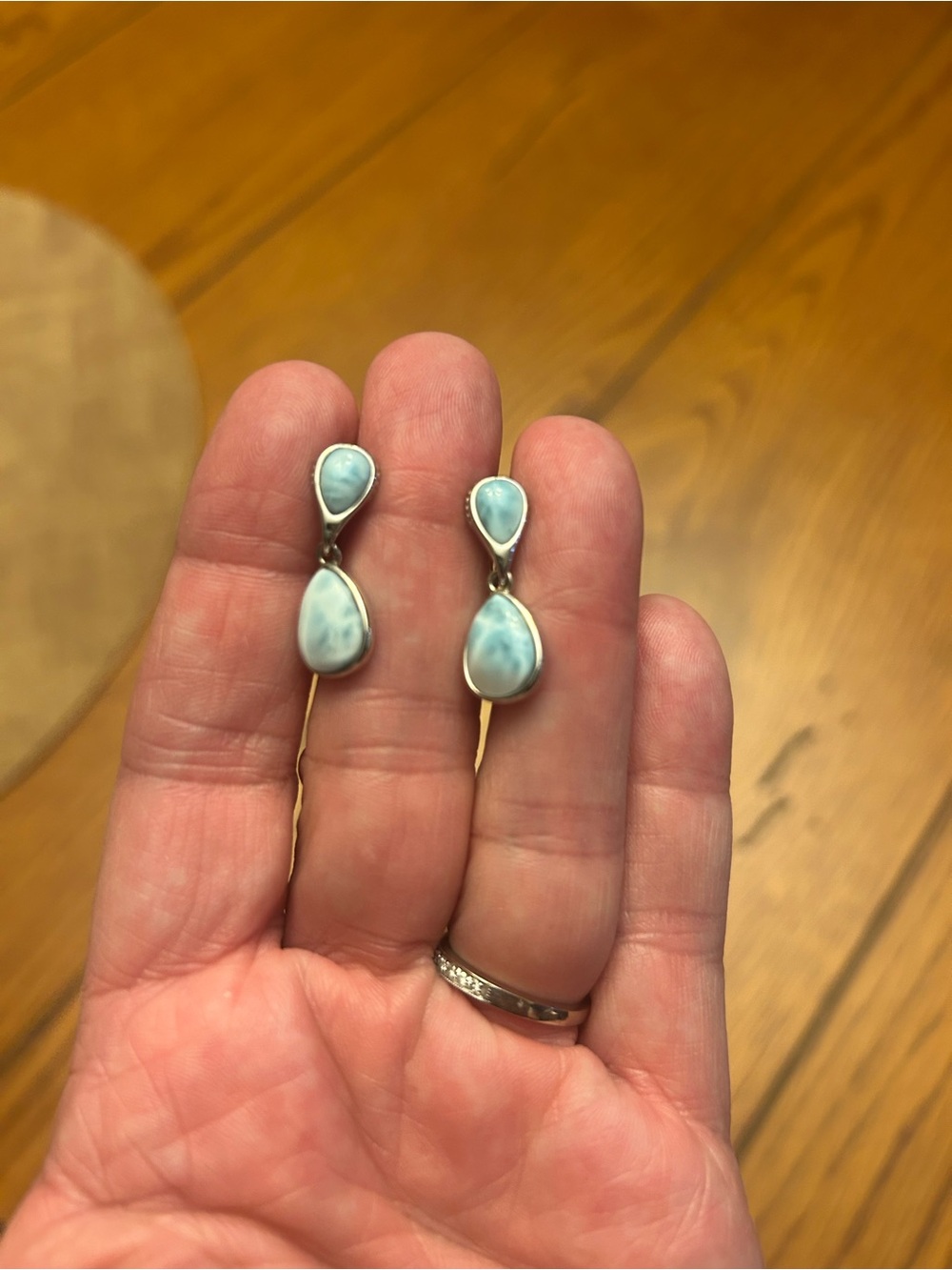 Sterling Silver Blue Larimar Drop Earrings - never worn - clip on